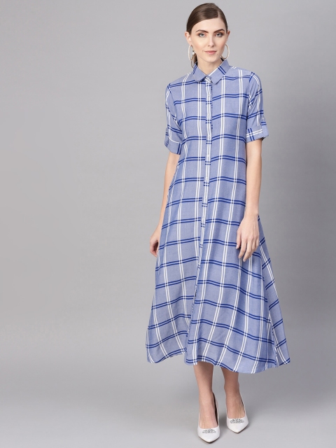 

GERUA Women Blue & White Checked Shirt Dress