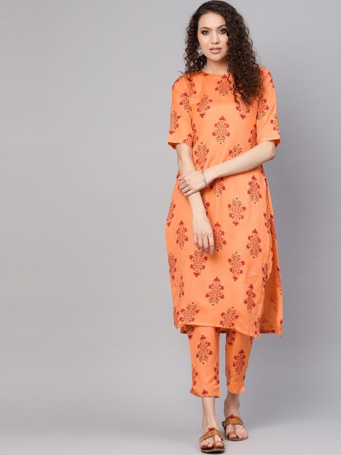 

GERUA Women Orange & Red Printed Kurta with Trousers