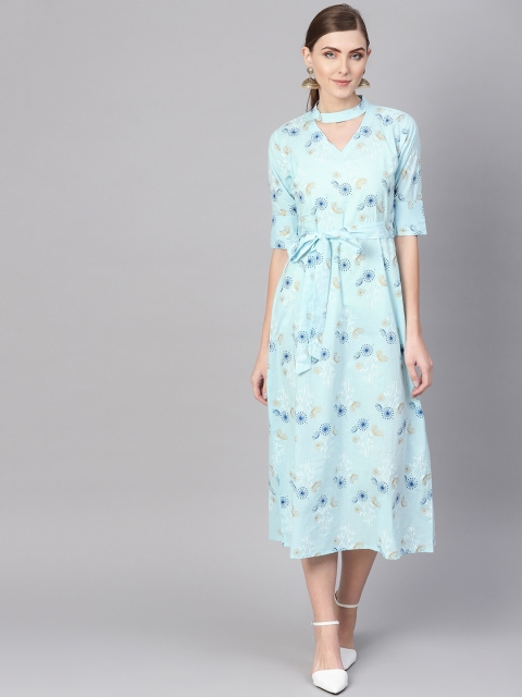 

GERUA Women Blue & White Floral Printed A-Line Dress