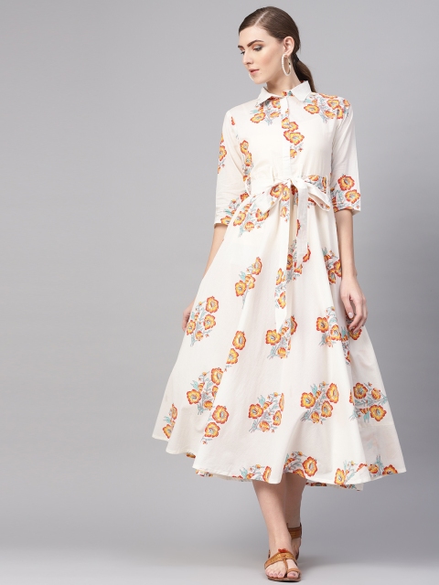 

GERUA Women Off-White & Red Floral Print A-Line Dress
