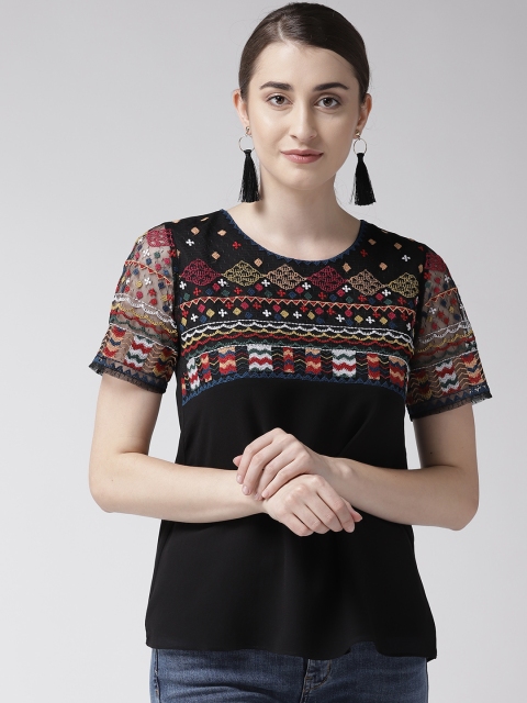 

Antheaa Women Black Embroidered Top
