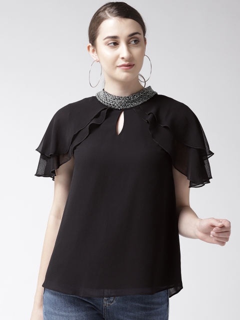 

Antheaa Women Black Solid Embellished Top