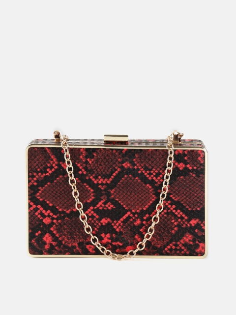 

DressBerry Burgundy & Black Snakeskin Pattern Box Clutch