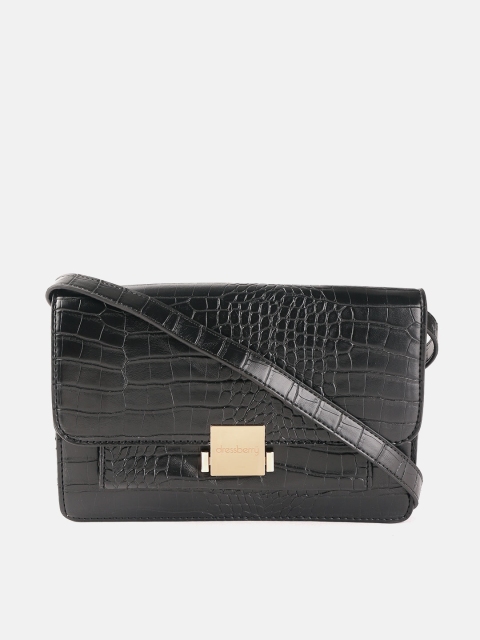

DressBerry Black Croc Textured Sling Bag
