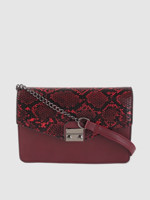 

DressBerry Burgundy & Black Snakeskin Textured Sling Bag