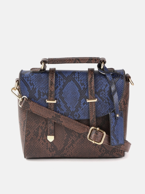 

DressBerry Coffee Brown & Navy Blue Snakeskin Textured Satchel Bag