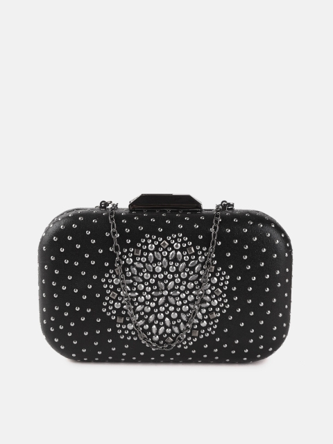 

Anouk Black & Silver-Toned Embellished Box Clutch