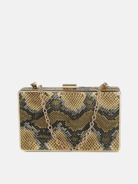 

DressBerry Mustard Yellow & Grey Snakeskin Textured Box Clutch