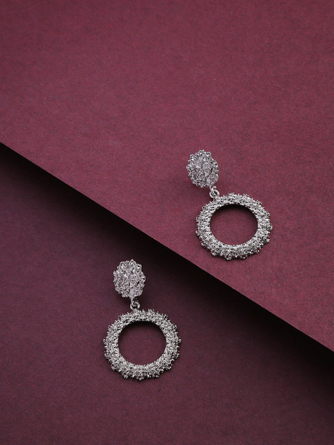

Jewels Galaxy Silver-Plated Textured Circular Drop Earrings