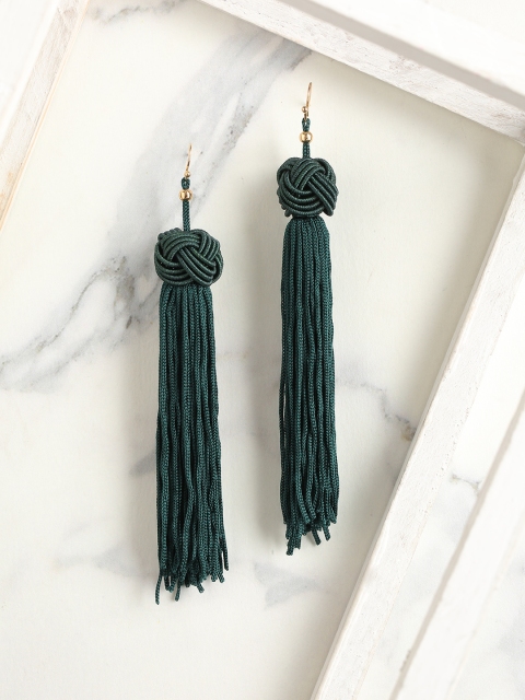 

Jewels Galaxy Green Tasselled Contemporary Drop Earrings