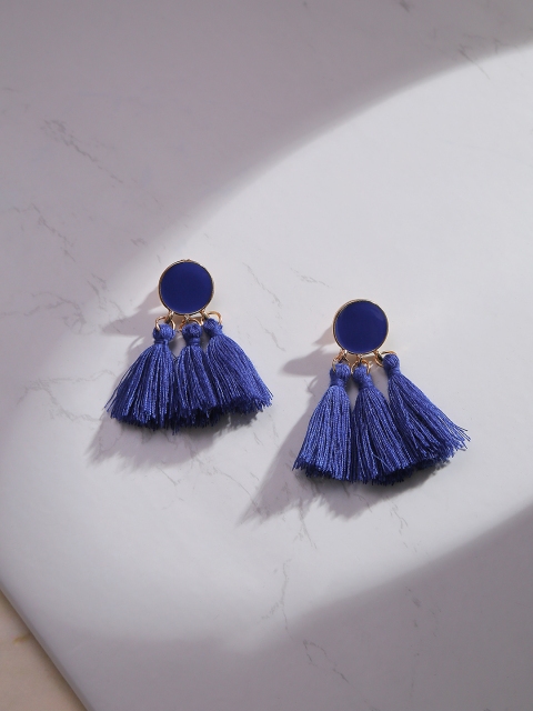 

Jewels Galaxy Blue Tasselled Contemporary Drop Earrings