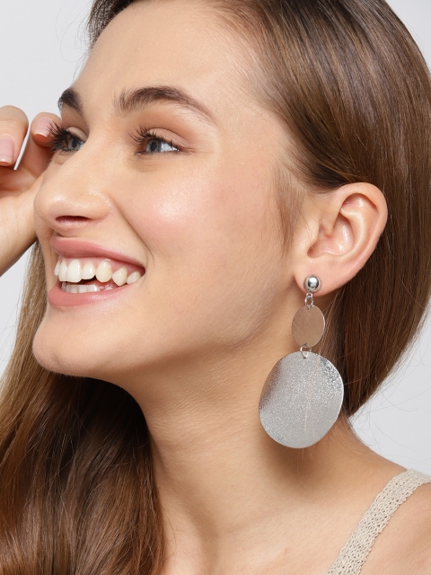 

Jewels Galaxy Silver-Plated Textured Circular Drop Earrings