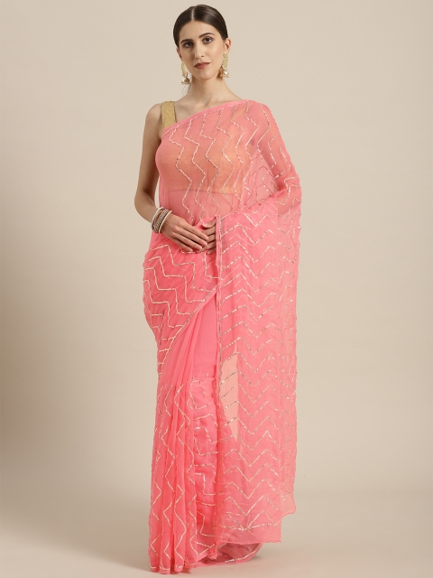 

Mitera Pink Hand Embellished Gota Chiffon Saree