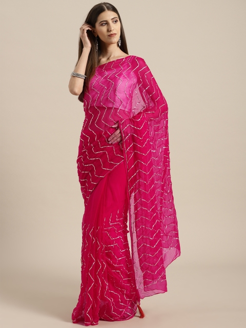 

Mitera Magenta Hand Embellished Gota Chiffon Sustainable Saree