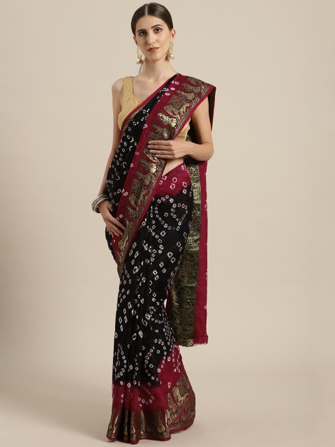 

Mitera Hand Dyed Black & Maroon Bandhani Silk Sustainable Saree