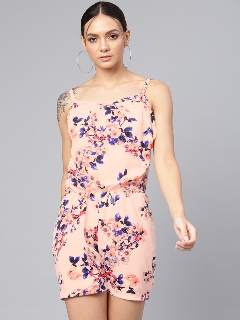 

VOXATI Women Peach-Coloured & Blue Printed Playsuit