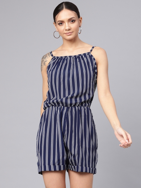 

VOXATI Women Navy Blue & White Striped Playsuit