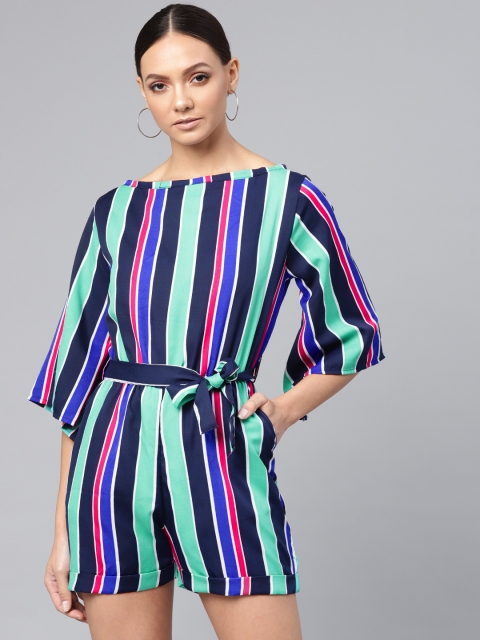 

VOXATI Women Blue & Green Striped Playsuit