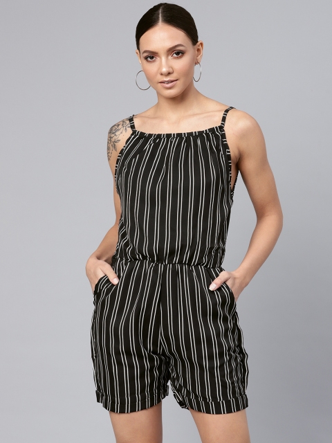 

VOXATI Women Black & Off-White Striped Playsuit