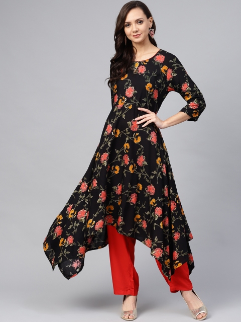 

Shree Women Black & Red Printed Kurta with Palazzos
