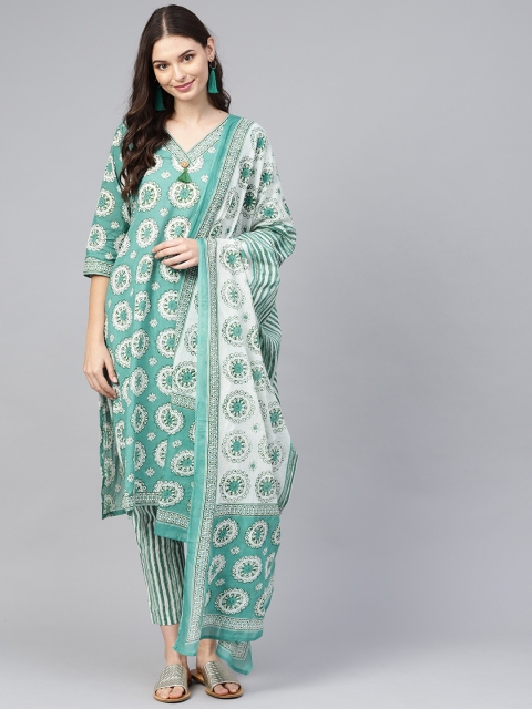 

Shree Women Green & Off-White Printed Kurta with Trousers & Dupatta