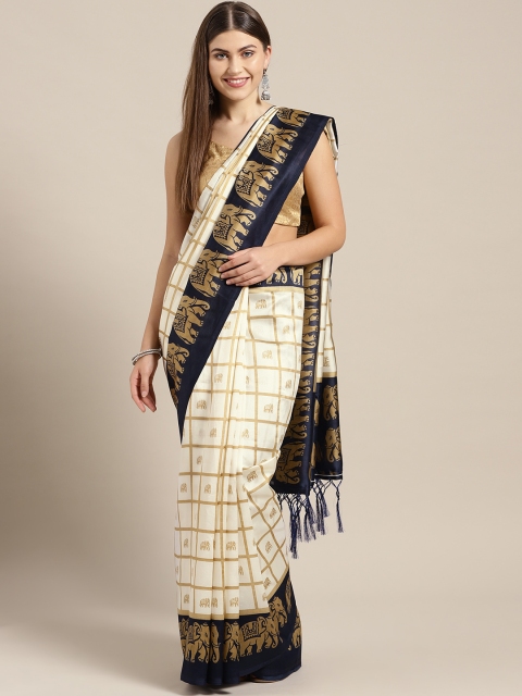 

Ishin Off-White & Golden Checked Mysore Silk Saree