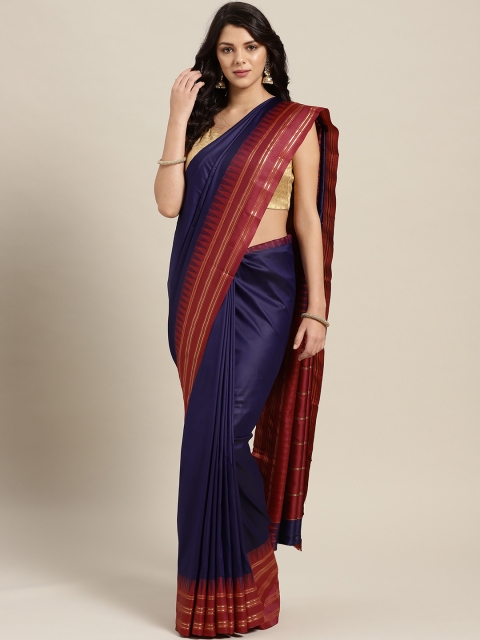 

Ishin Women Navy Blue Solid Mysore Silk Saree