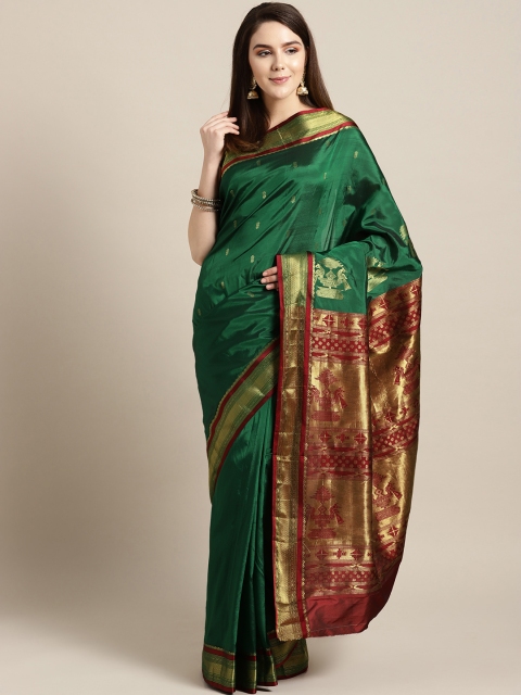 

Ishin Green & Golden Woven Design Mysore Silk Saree