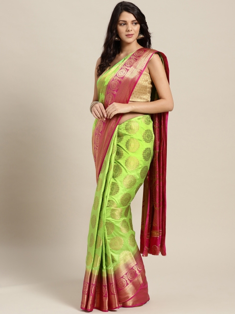 

Ishin Green & Golden Woven Design Mysore Silk Saree