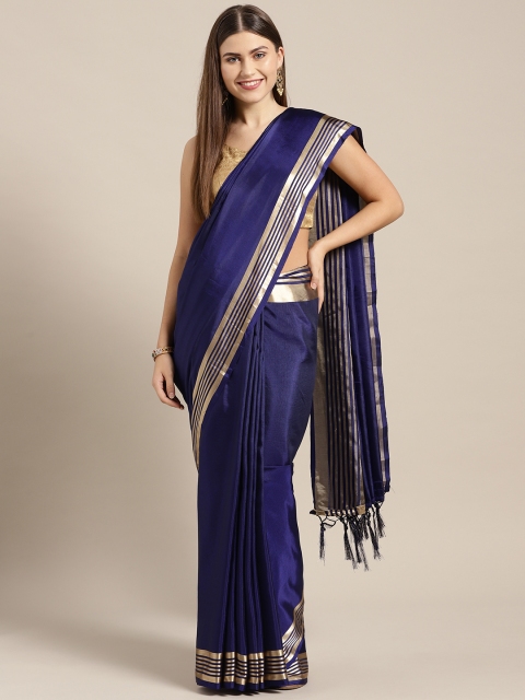 

Ishin Navy Blue Solid Mysore Silk Saree