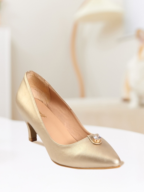 

Sherrif Shoes Women Gold-Toned Solid Pumps