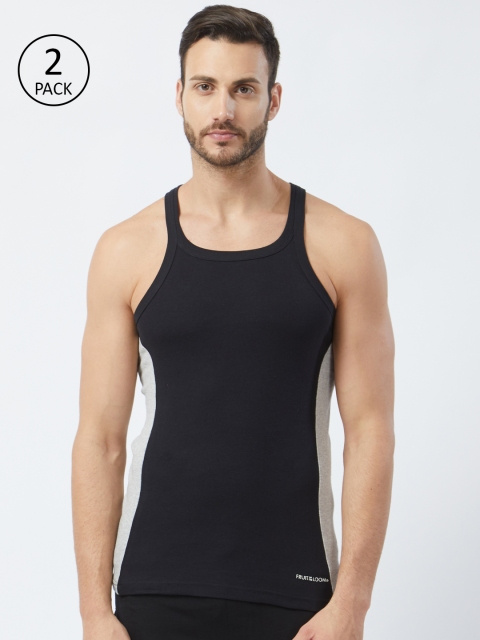 

Fruit of the loom Men Pack of 2 Innerwear Vests MFV01-N-2P-C2, Black