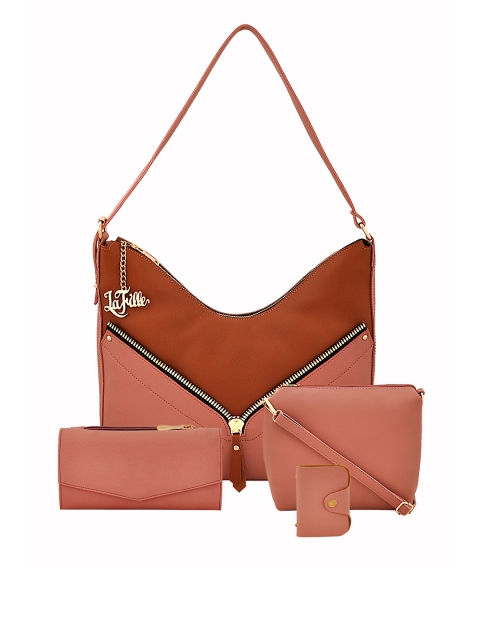 

LaFille Peach-Coloured Solid Handheld Bag Set