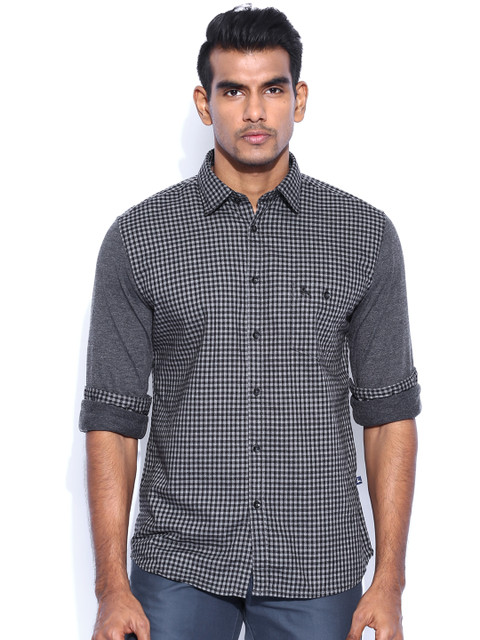 

Parx Black & Charcoal Checked Slim Casual Shirt