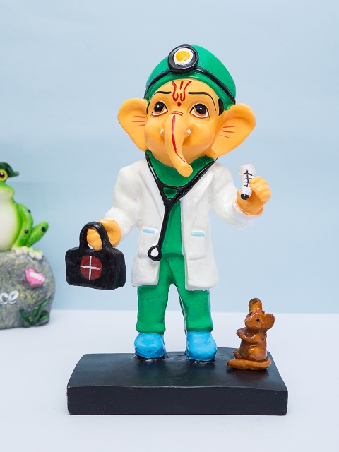 

Golden Peacock Green & White Handcrafted Doctor Ganesha Showpiece