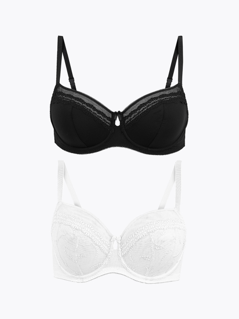 

Marks & Spencer Set of 2 White & Black Solid Underwired Non Padded Everyday Bras