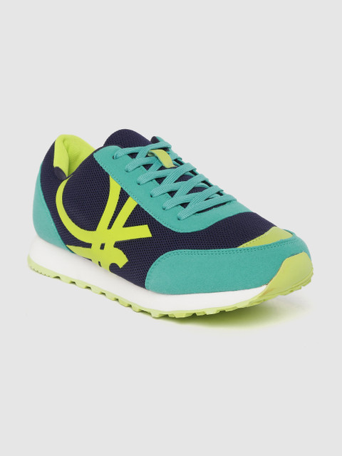

United Colors of Benetton Men Green & Navy Blue Colourblocked Sneakers