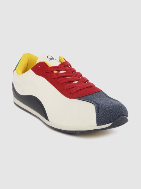 

United Colors of Benetton Men Off-White & Navy Colourblocked Sneakers