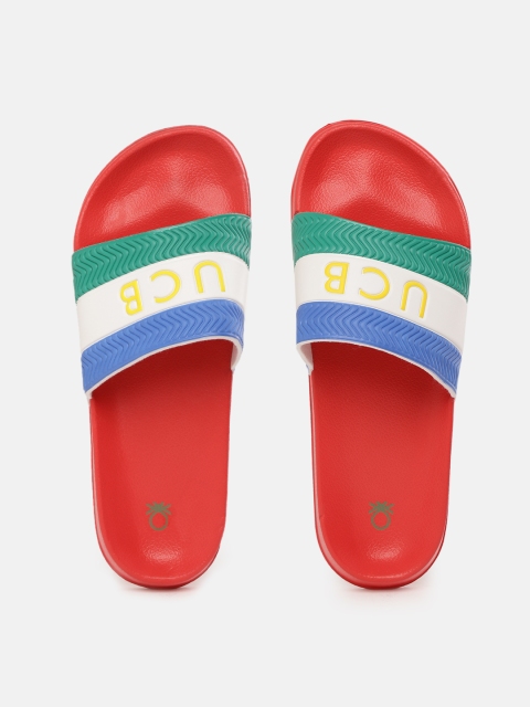 

United Colors of Benetton Men Green & White Striped Sliders