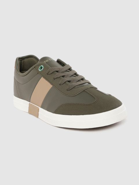 

United Colors of Benetton Men Olive Green & Khaki Colourblocked Sneakers