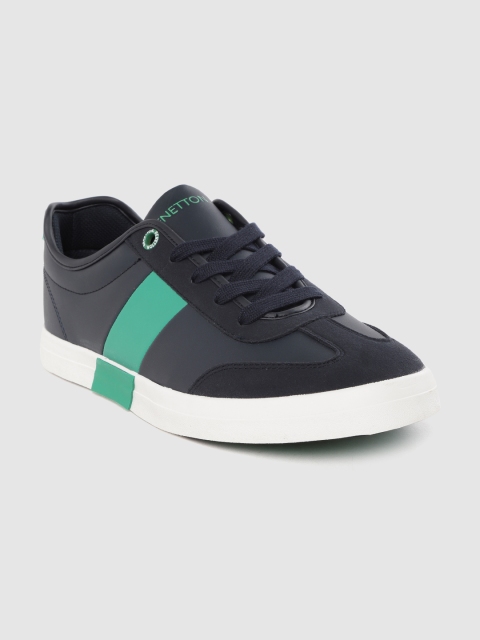 

United Colors of Benetton Men Navy Blue & Green Colourblocked Sneakers