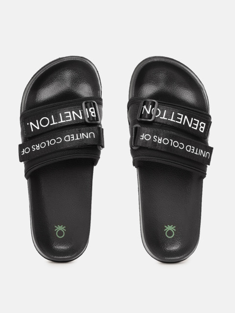 

United Colors of Benetton Men Black & White Printed Sliders