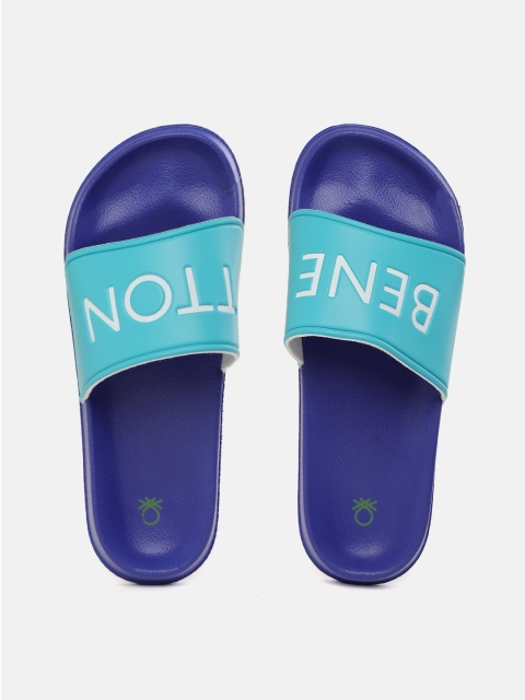 

United Colors of Benetton Men Blue & White Printed Sliders