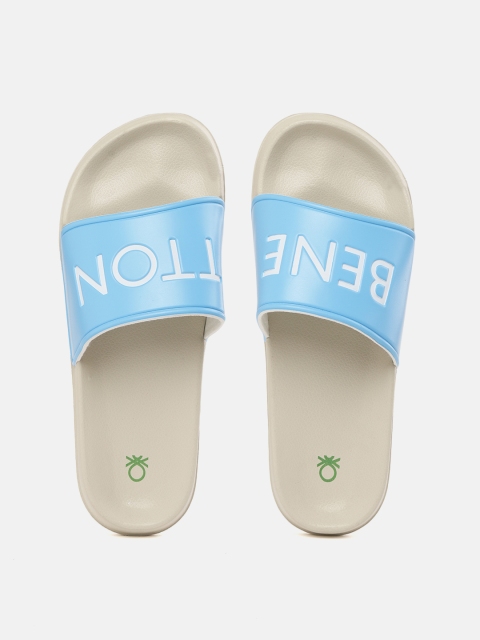 

United Colors of Benetton Men Blue & Grey Printed Sliders