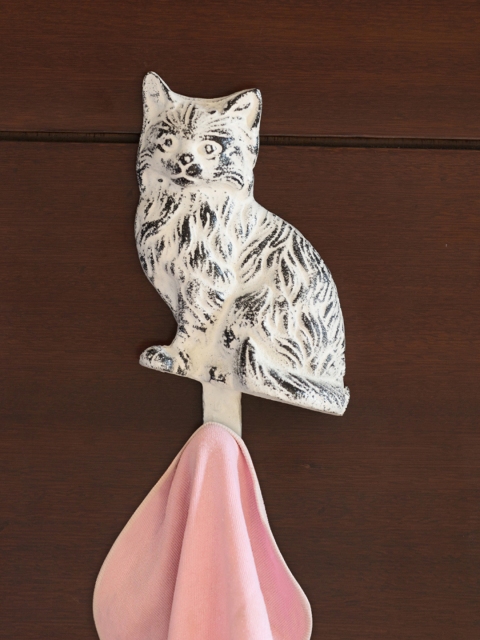 

The Tranquil Cat' Rustic Aluminium Wall Decor & Wall Hook (6.6 Inch), White