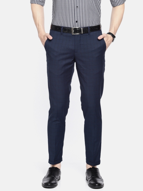 

Louis Philippe Men Navy Blue & Black Slim Fit Self Checked Formal Trousers