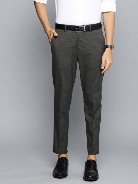 

Louis Philippe Men Grey & Brown Slim Fit Checked Smart Casual Regular Trousers