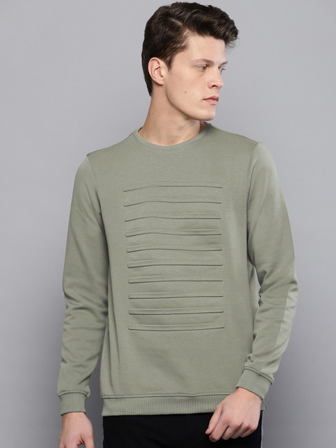 

Louis Philippe Ath.Work Men Olive Green Solid Sweatshirt
