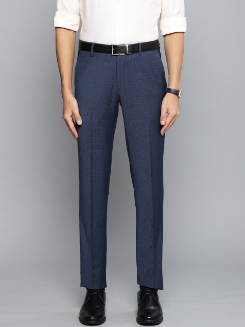

Louis Philippe Men Blue & Black Regular Fit Self Checked Formal Trousers