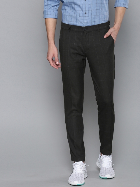 

Louis Philippe Ath.Work Men Charcoal Grey & Blue Comfy Tapered Checked Casual Trousers
